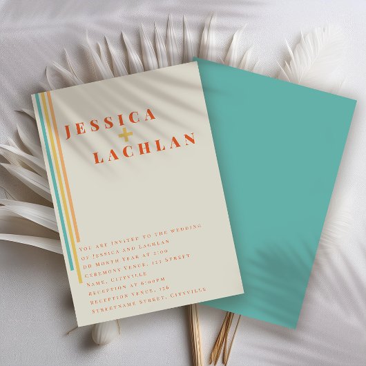 Retro Chic Design with Colorful Stripes Wedding Kaart