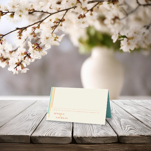 Retro Chic Design with Colorful Stripes Wedding Plaatskaartje