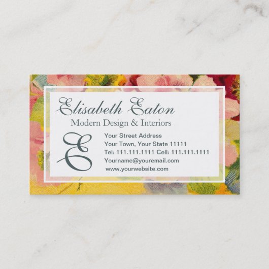 Retro Chic Elegant Roze  Bloemen Primroses Visitekaartje (Voorkant)