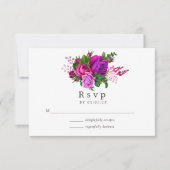 Retro Chic Fuchsia en Paarse Bruiloft RSVP Kaartje (Voorkant)