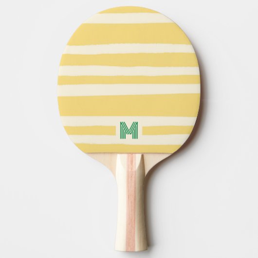 Retro Chic Gele Strepen Monogram Tafeltennisbatje (Voorkant)