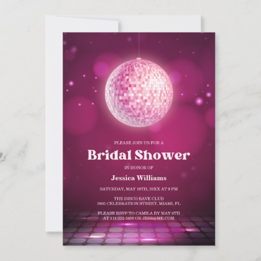 Retro Chic Glam Pink Disco Ball Vrijgezellenfeest Kaart (Voorkant)