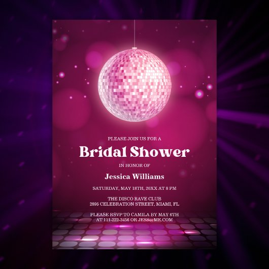 Retro Chic Glam Pink Disco Ball Vrijgezellenfeest Kaart