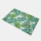 Retro Chic Green Palm laat Waterverf kunst Deurmat (Schuin)