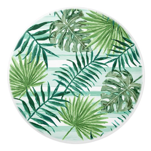 Retro Chic Green Palm laat Waterverf kunst Keramische Knop (Voorkant)