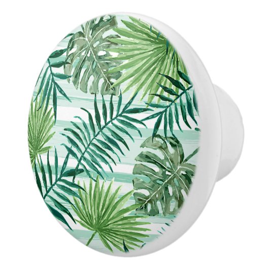 Retro Chic Green Palm laat Waterverf kunst Keramische Knop (Rechts)