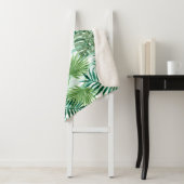 Retro Chic Green Palm laat Waterverf kunst Sherpa Deken (In situ)