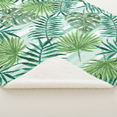 Retro Chic Green Palm laat Waterverf kunst Sherpa Deken (3/4)