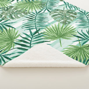 Retro Chic Green Palm laat Waterverf kunst Sherpa Deken