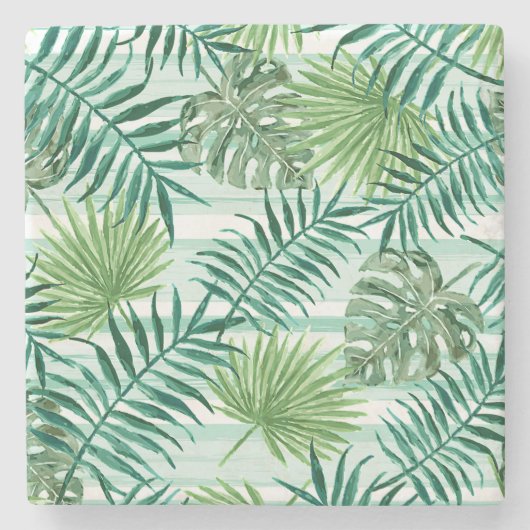 Retro Chic Green Palm laat Waterverf kunst Stenen Onderzetter (Voorkant)
