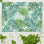 Retro Chic Green Palm laat Waterverf kunst Theedoek (Gevouwen)