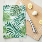 Retro Chic Green Palm laat Waterverf kunst Theedoek (Quarter Fold)