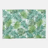 Retro Chic Green Palm laat Waterverf kunst Theedoek (Horizontaal)