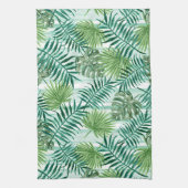 Retro Chic Green Palm laat Waterverf kunst Theedoek (Verticaal)