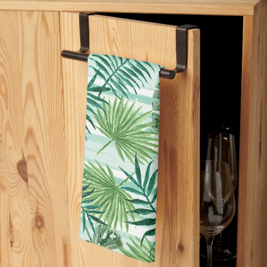 Retro Chic Green Palm laat Waterverf kunst Theedoek (Derde Gevouwen)