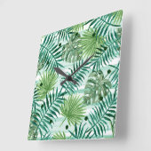 Retro Chic Green Palm laat Waterverf kunst Vierkante Klok (Hoek)
