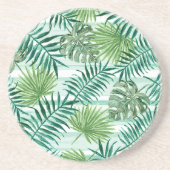 Retro Chic Green Palm laat Waterverf kunst Zandsteen Onderzetter (Voorkant)