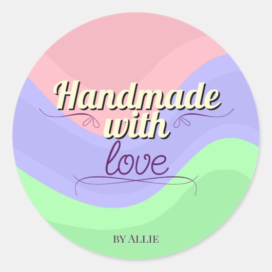 Retro Chic Handmade with Love Personalized Sticker (Voorkant)