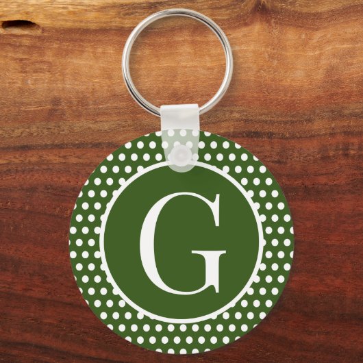 Retro Chic initiaal letter Donkergroene Polka Dots Sleutelhanger (Voorkant)