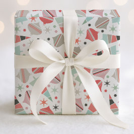Retro Chic-kerstbomen en Ornamenten Patroon Cadeaupapier