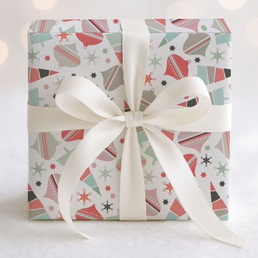 Retro Chic-kerstbomen en Ornamenten Patroon Cadeaupapier