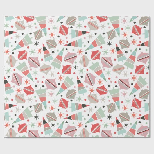 Retro Chic-kerstbomen en Ornamenten Patroon Cadeaupapier (Vlak)