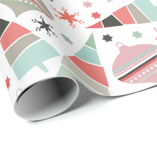 Retro Chic-kerstbomen en Ornamenten Patroon Cadeaupapier (Rol Hoek)