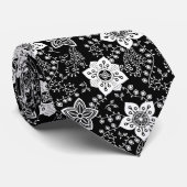 Retro Chic Klasse Witte Bloemen Kunst Patroon Stropdas (Opgerold)