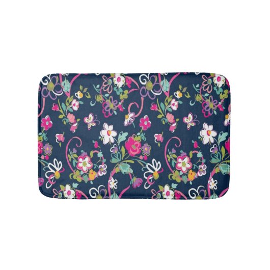 Retro Chic Meisjesachtige Bloemen Badmat (Voorkant)