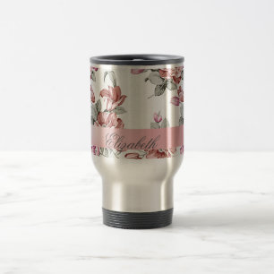 Retro Chic Meisjesachtige Bloemen-Personaliseerba Reisbeker