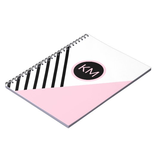 Retro Chic Modern Monogram Stripes Geometric Notitieboek (Linkerzijde)