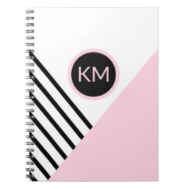 Retro Chic Modern Monogram Stripes Geometric Notitieboek