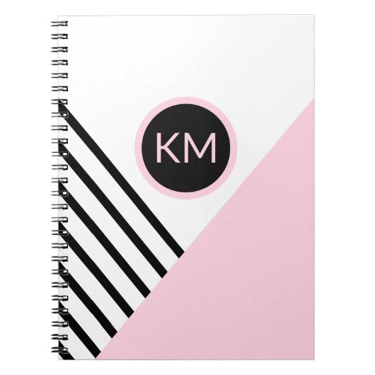 Retro Chic Modern Monogram Stripes Geometric Notitieboek (Voorkant)