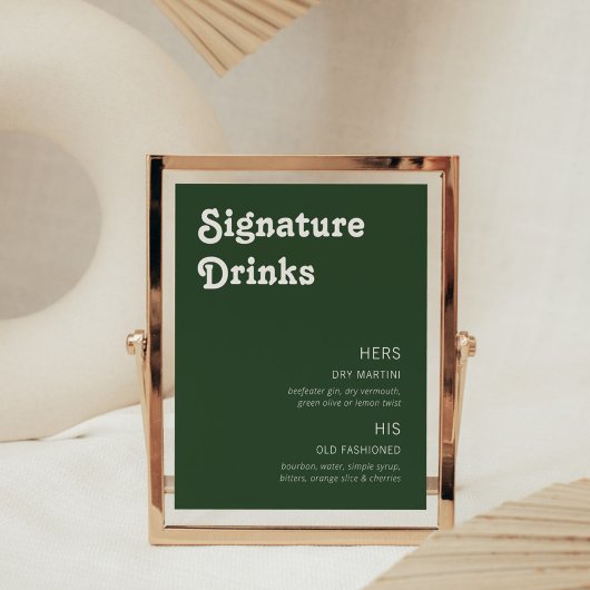 Retro Chic Modern Signature Drink donkergroen Foto Afdruk