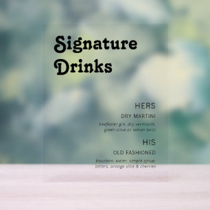 Retro Chic Modern Signature Drinken Acryl Bord