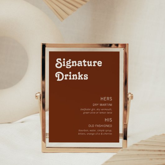 Retro Chic Modern Signature Drinken Terracotta Foto Afdruk