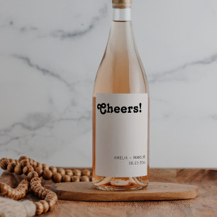 Retro Chic Moderne Zwarte Cheers Trouwdag Wijn Etiket