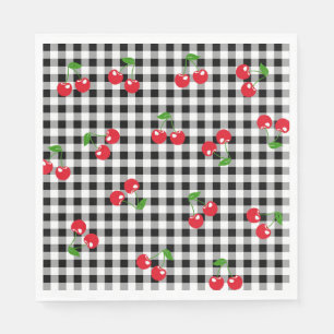 Retro Chic Mooie Rode Kersen Zwart & Wit Gingham Servet