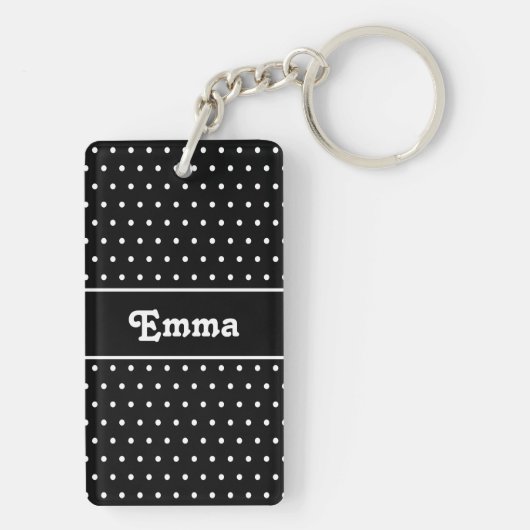Retro Chic Naam Polka Dot Zwart-witte Sleutelhange Sleutelhanger (achterkant)