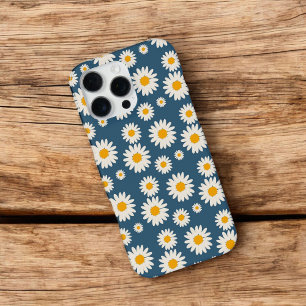 Retro Chic Navy Blauw Bloempatroon grillig iPhone 16 Pro Max Hoesje