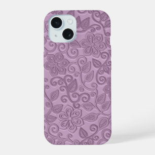 Retro Chic Nep Leather Roze Bloemmotief iPhone 15 Case