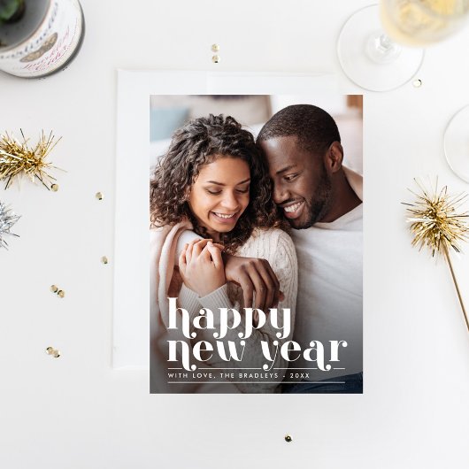Retro Chic New Year Holiday-fotokaart Feestdagenkaart