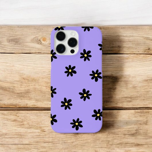 Retro Chic Paarse & zwarte bloemmotief grillig Case-Mate iPhone Case