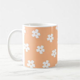 Retro Chic Perzik Witte Bloemen Zacht Y2K Geïnspir Koffiemok