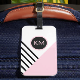 Retro Chic Pink en Black Geometric met Monogram Bagagelabel