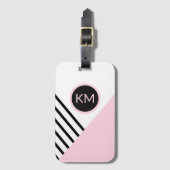 Retro Chic Pink en Black Geometric met Monogram Bagagelabel (Voorkant (verticaal))