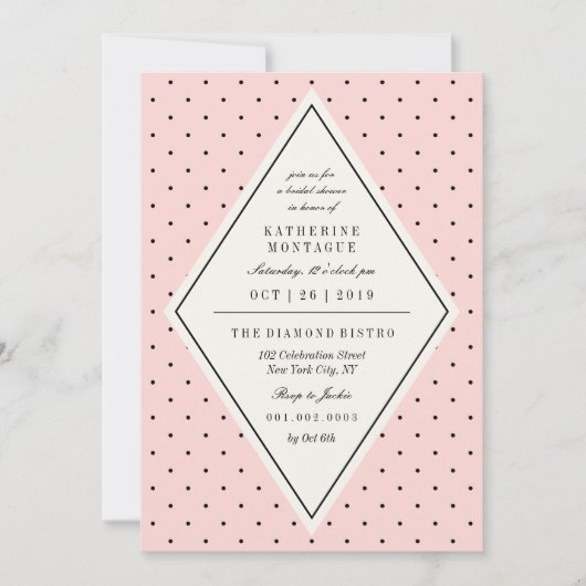 Retro Chic Polka Dots Diamond Vrijgezellenfeest In Kaart (Voorkant)