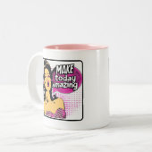 Retro Chic: Pop Art Inspirerend Quote Tweekleurige Koffiemok (Voorkant links)