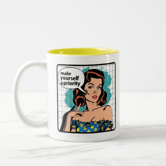 Retro Chic:  Pop Art Inspirerend Quote Tweekleurige Koffiemok (Links)