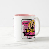 Retro Chic:  Pop Art Inspirerende Quote Tweekleurige Koffiemok (Voorkant rechts)